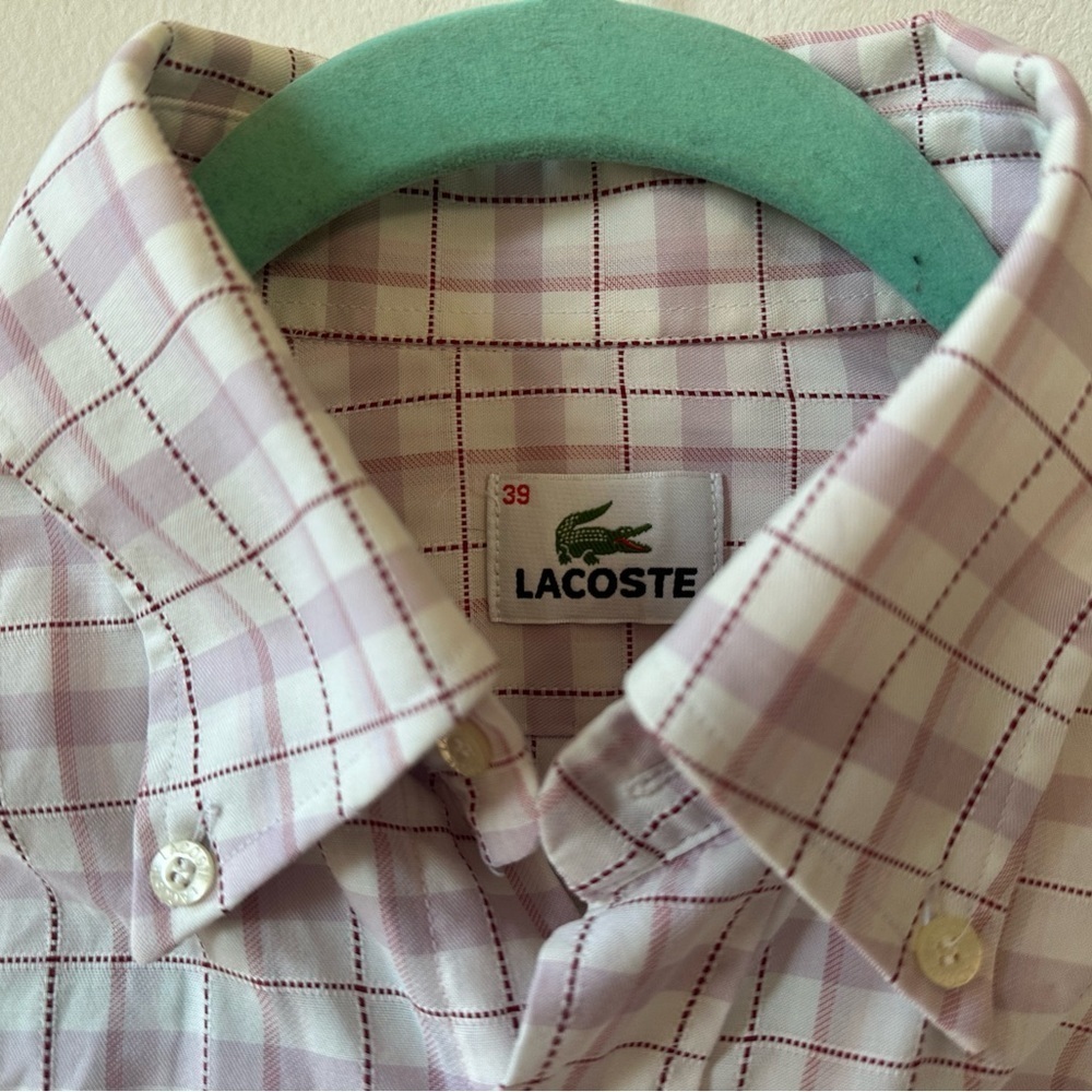 Lacoste pink purple plaid vintage button down shirt size 39 medium - Picture 6 of 10